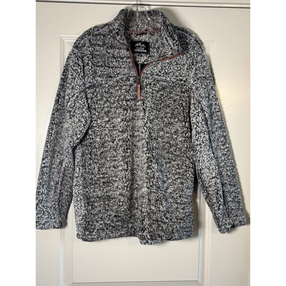 Alpine Sherpa Jacket Womens Small Gray Fleece Warm Furry Classic Outdoor 1/4 Zip